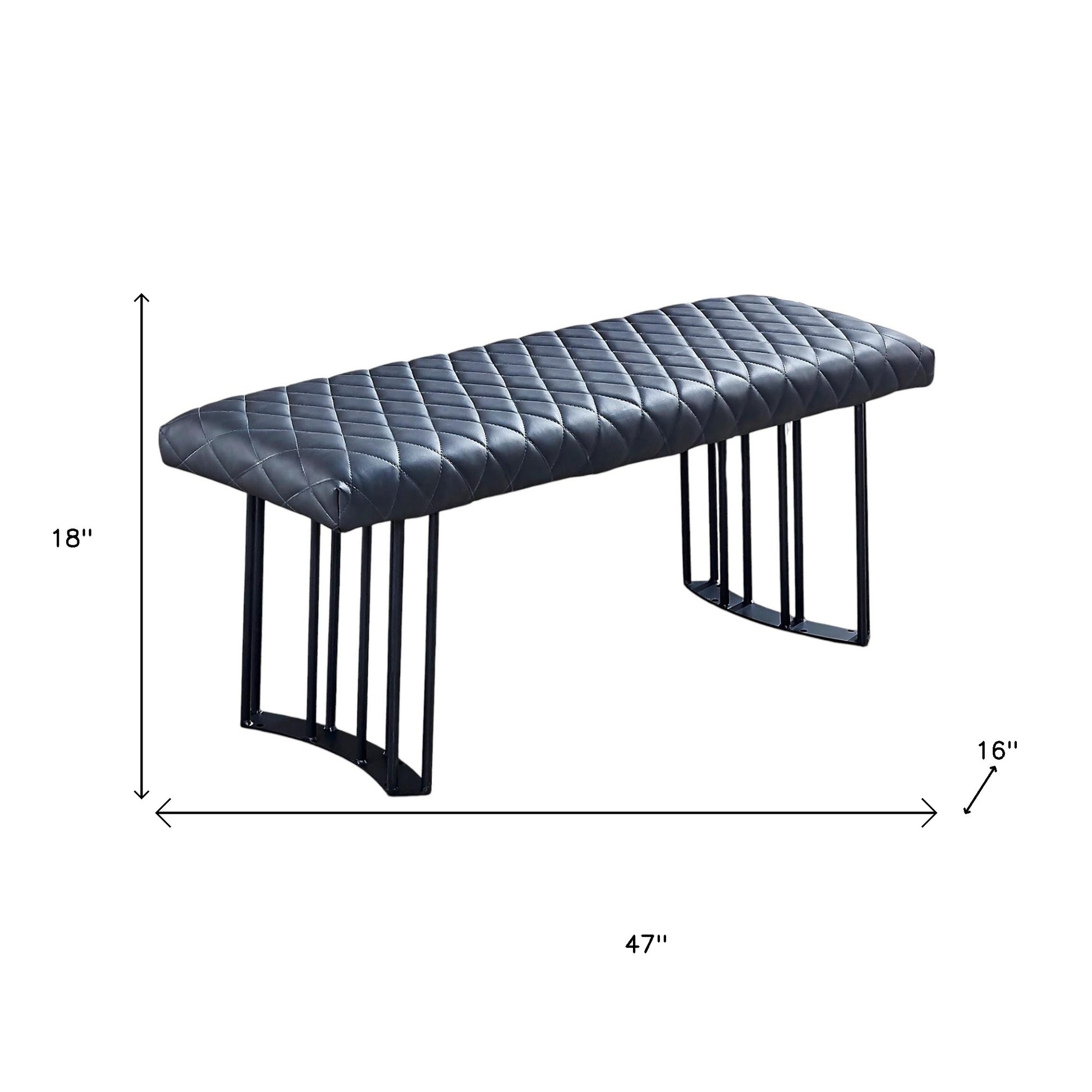 47" Dark Gray and Black Faux Leather Upholstered Dining Bench-6