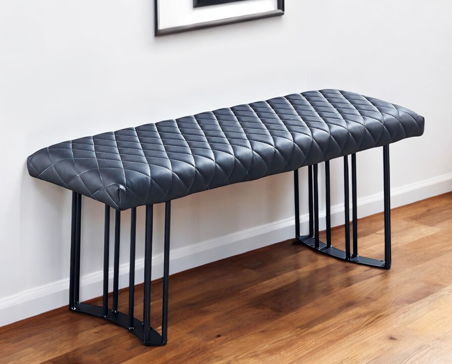 47" Dark Gray and Black Faux Leather Upholstered Dining Bench-0