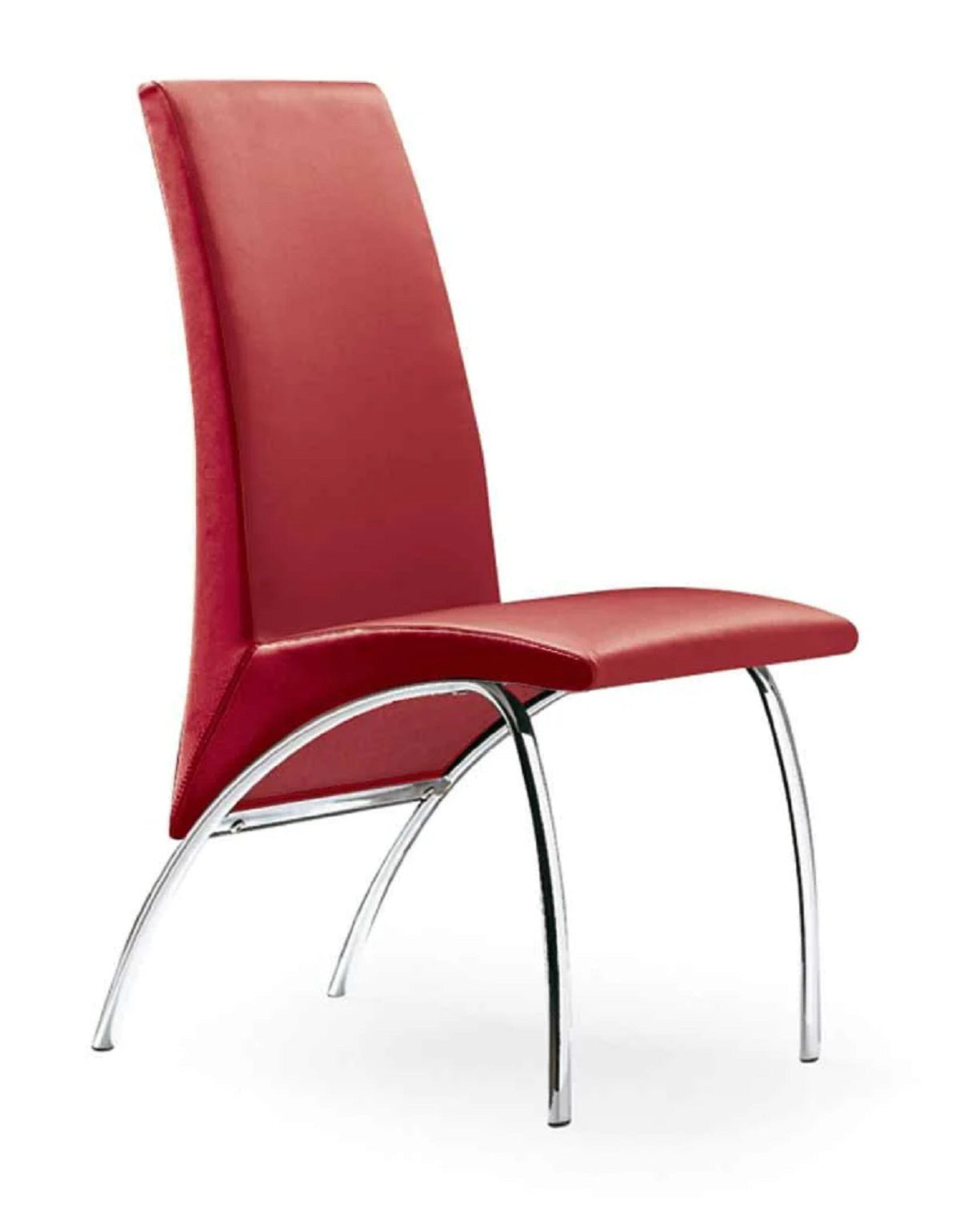 Set of Two Red and Silver Upholstered Faux Leather Dining Side Chairs-2
