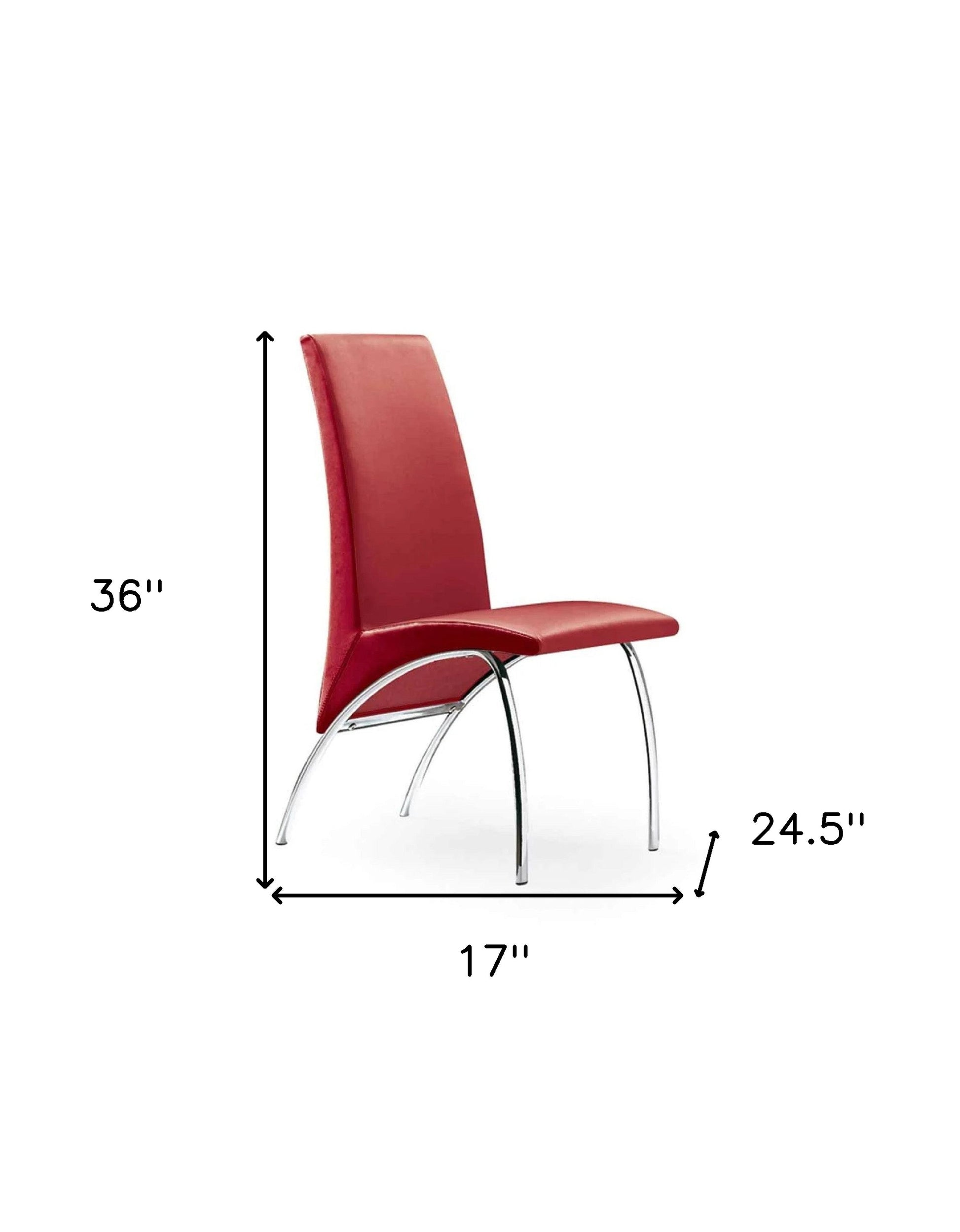 Set of Two Red and Silver Upholstered Faux Leather Dining Side Chairs-5