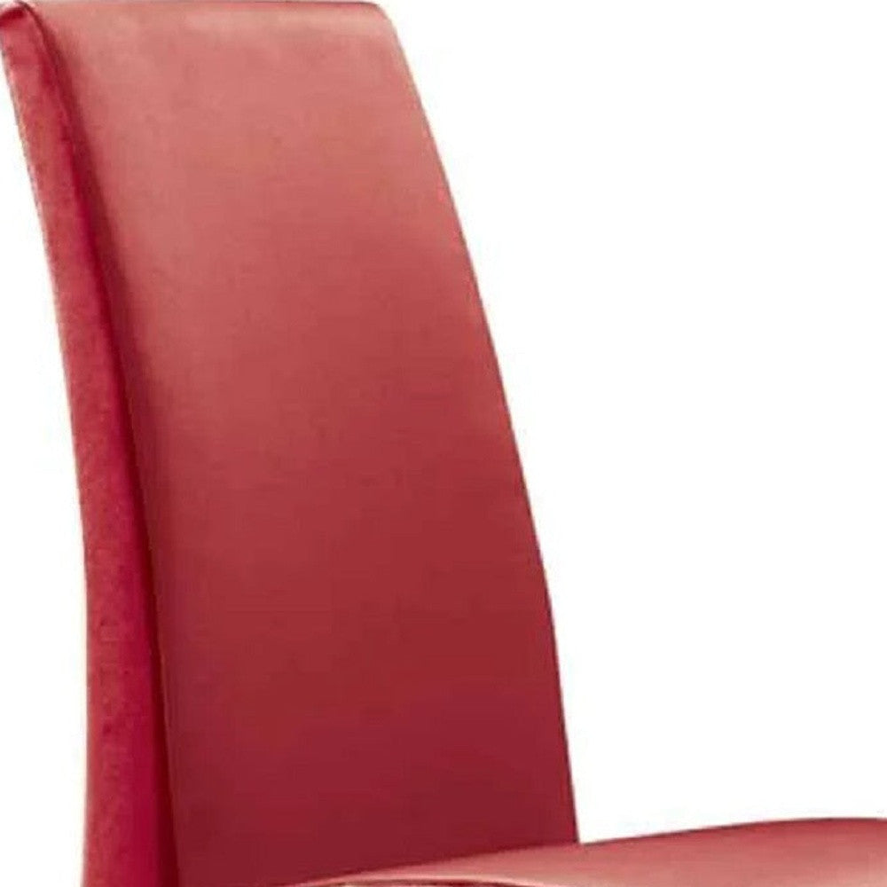 Set of Two Red and Silver Upholstered Faux Leather Dining Side Chairs-3