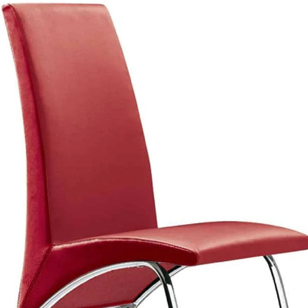 Set of Two Red and Silver Upholstered Faux Leather Dining Side Chairs-4