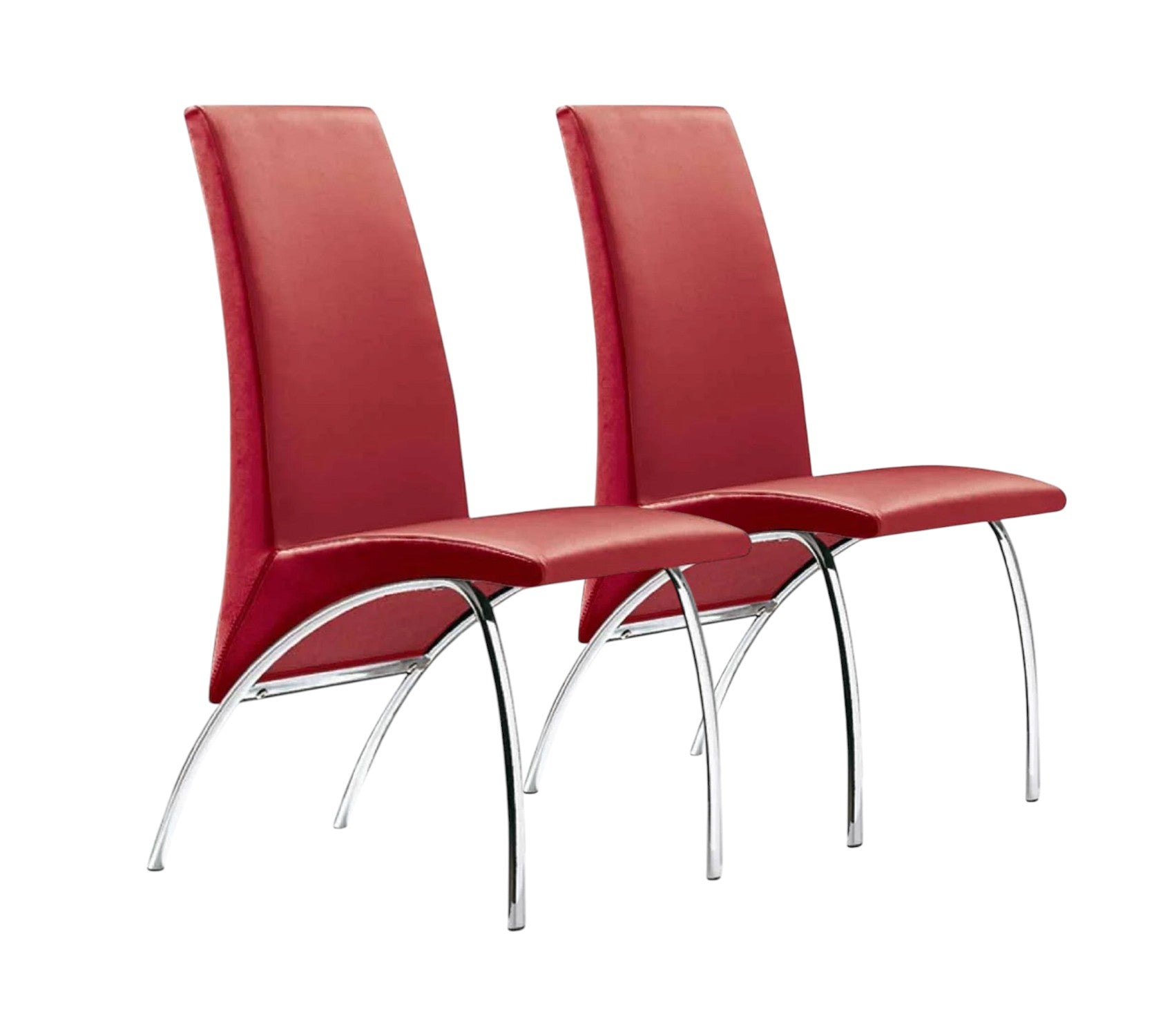 Set of Two Red and Silver Upholstered Faux Leather Dining Side Chairs-1