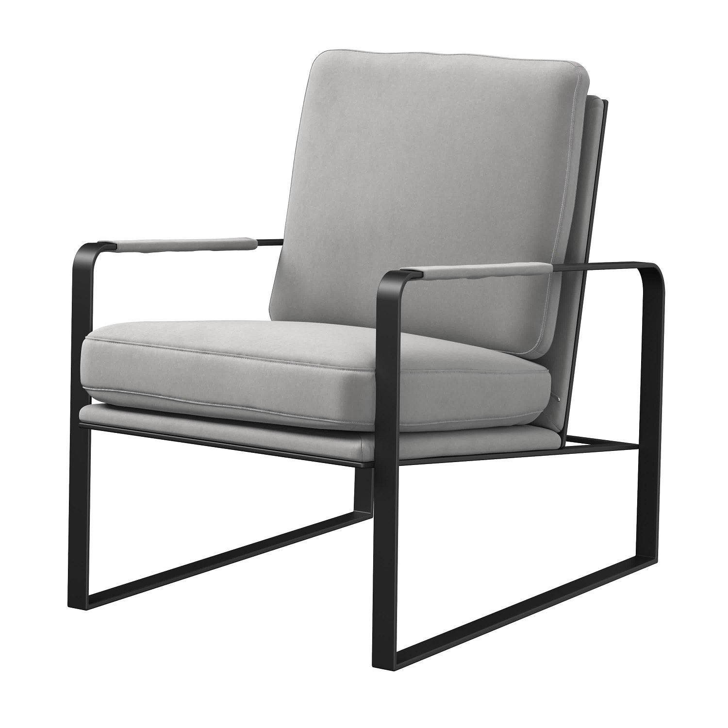 35" Light Gray and Black Velvet And Metal Lounge Chair-1