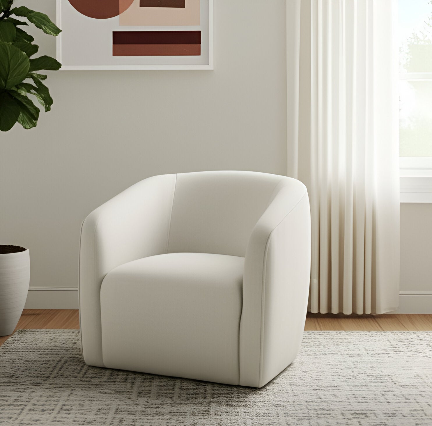 32" Beige Fabric Barrel Club Chair-0
