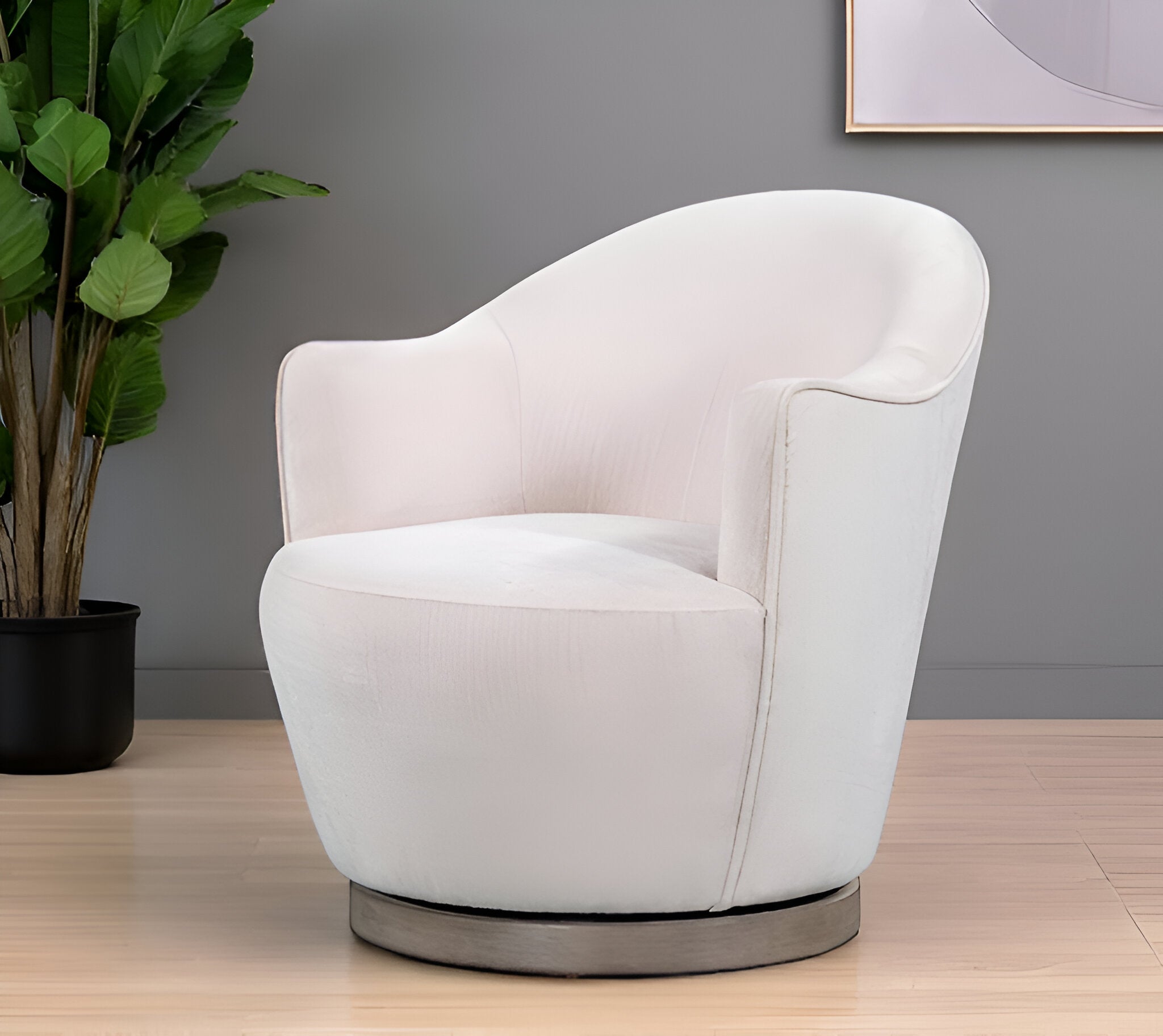 27" Off White Fabric Swivel Barrel Chair-0