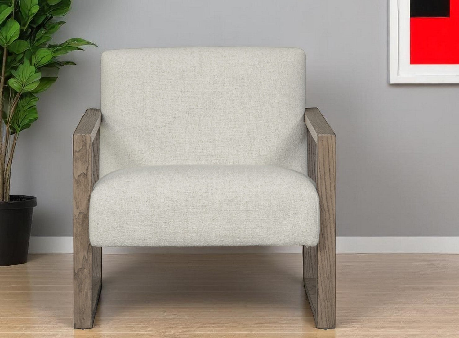 28" Beige and Ash Gray Fabric And Wood Arm Chair-1