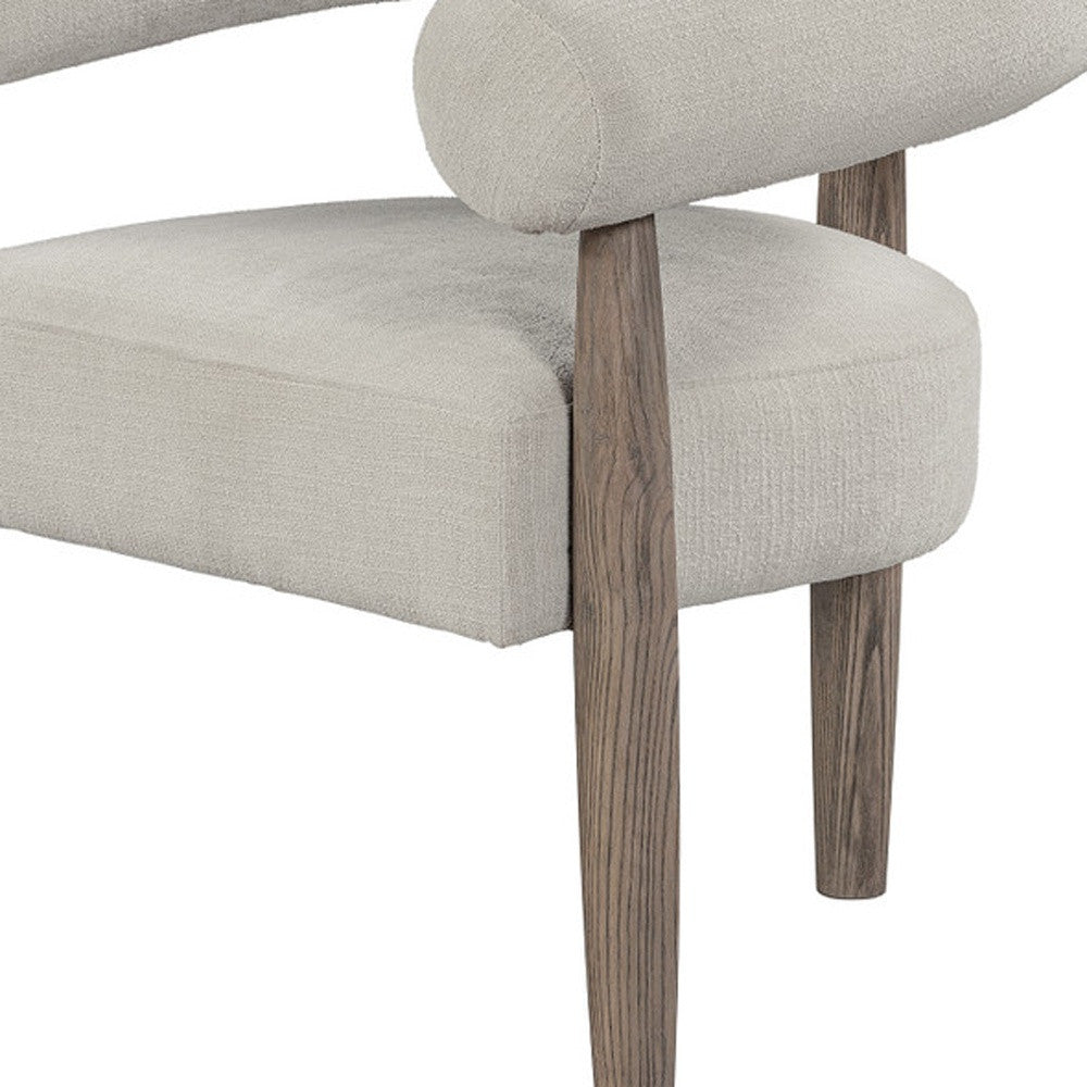 29" Cream and Light Brown Fabric And Wood Curved Arm Chair-3