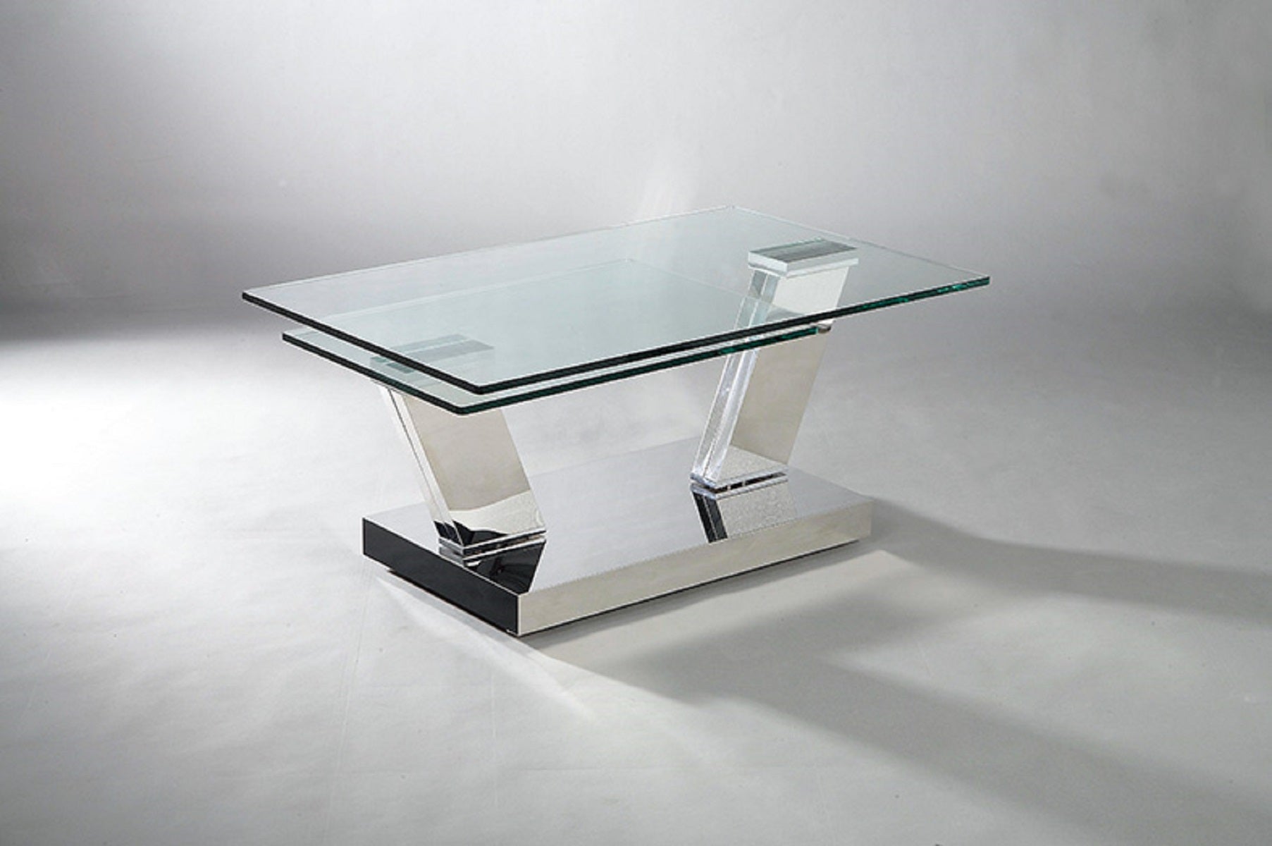 32" Clear And Silver Glass And Stainless Steel Floor Shelf Coffee Table-3