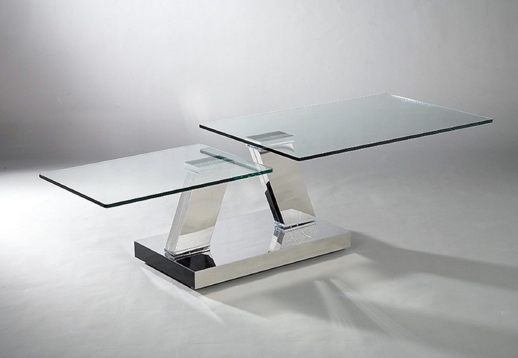 32" Clear And Silver Glass And Stainless Steel Floor Shelf Coffee Table-4