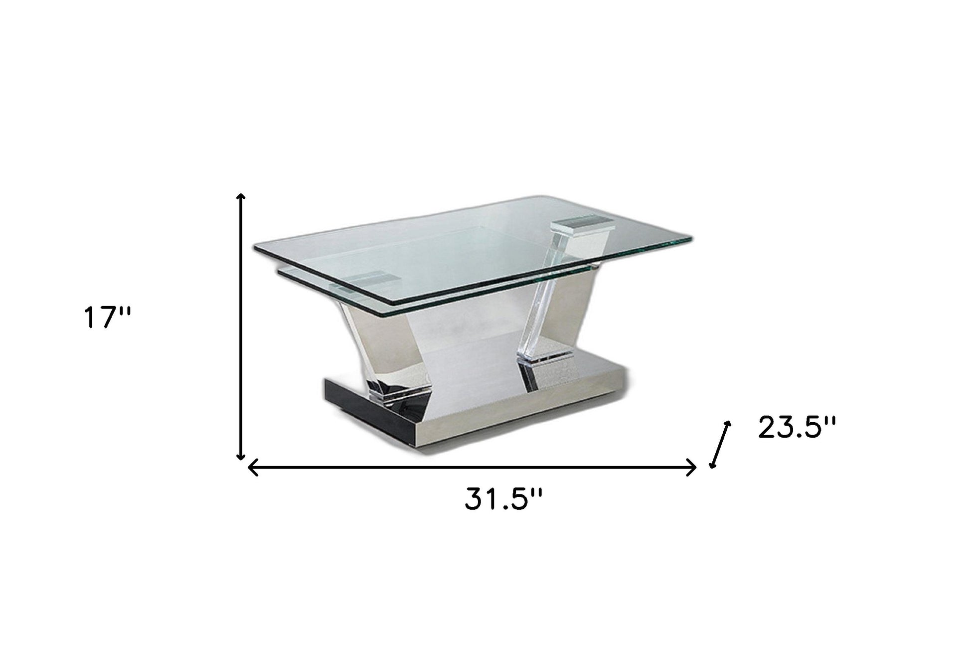 32" Clear And Silver Glass And Stainless Steel Floor Shelf Coffee Table-5