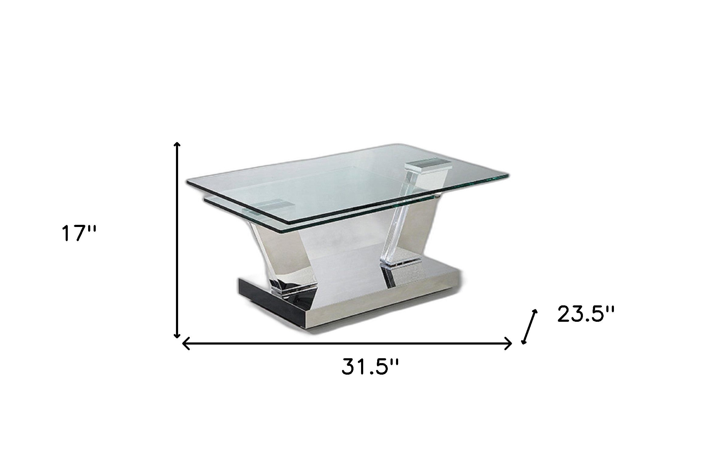 32" Clear And Silver Glass And Stainless Steel Floor Shelf Coffee Table-5