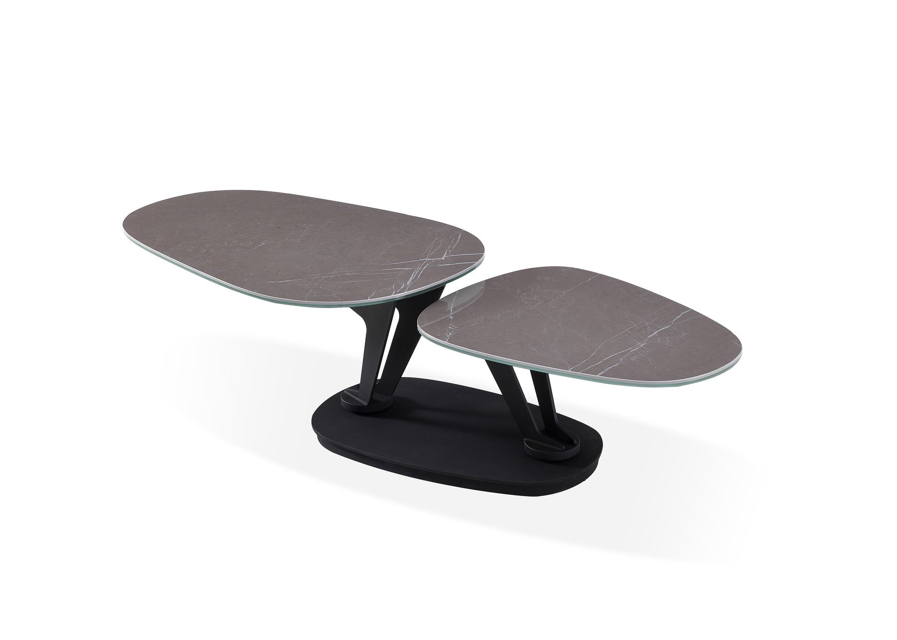 36" Gray And Black Faux Marble And Metal Oval Coffee Table-2