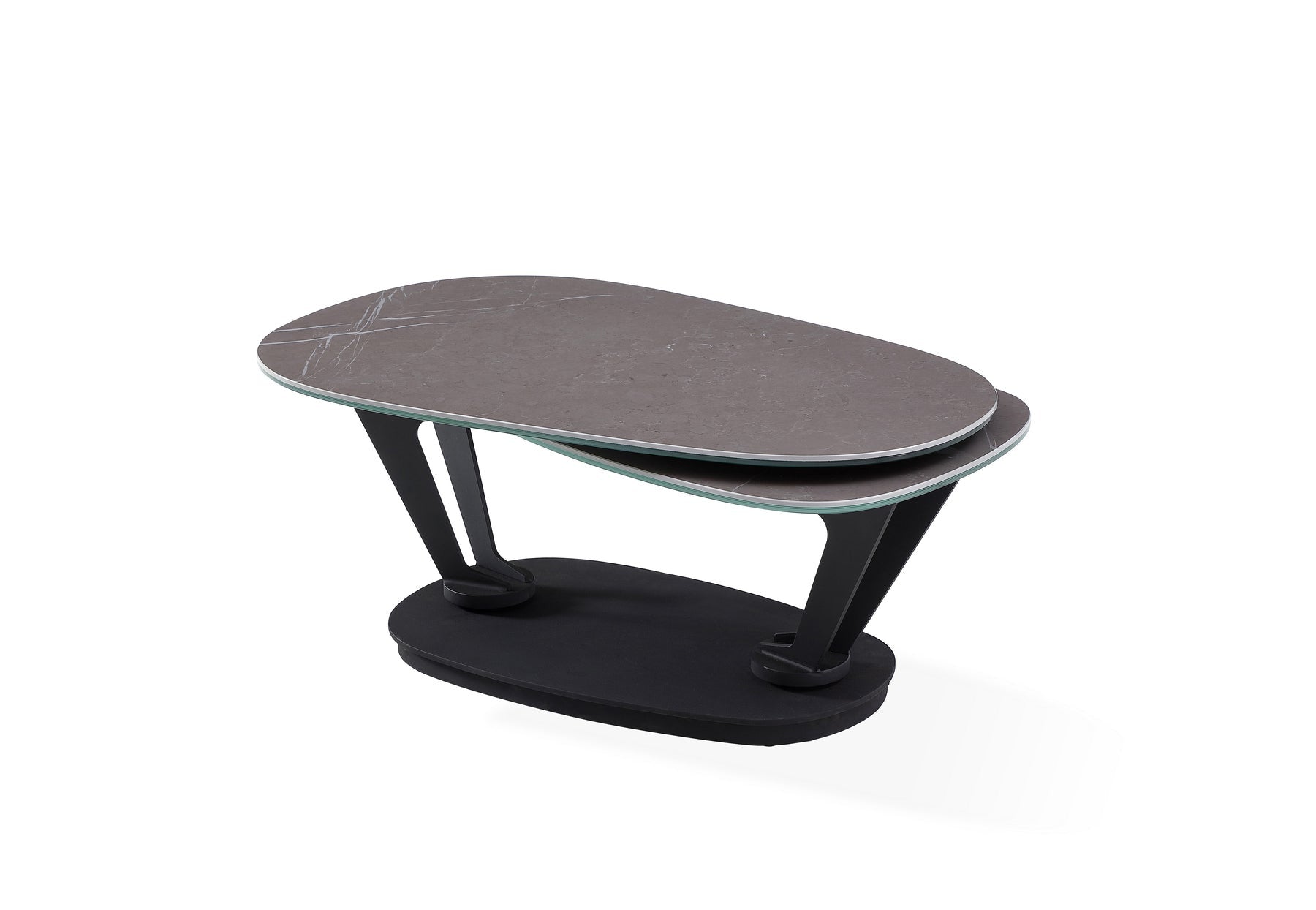 36" Gray And Black Faux Marble And Metal Oval Coffee Table-1