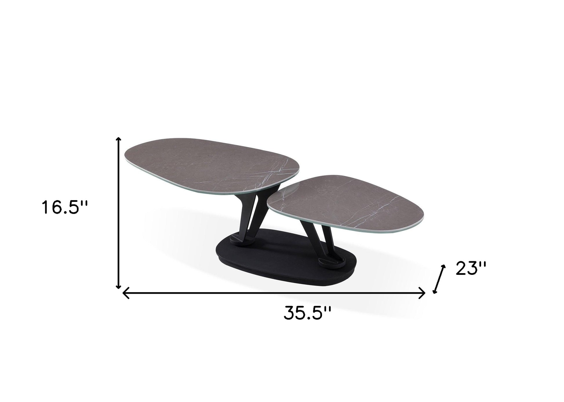 36" Gray And Black Faux Marble And Metal Oval Coffee Table-5
