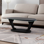 36" Gray And Black Faux Marble And Metal Oval Coffee Table-0