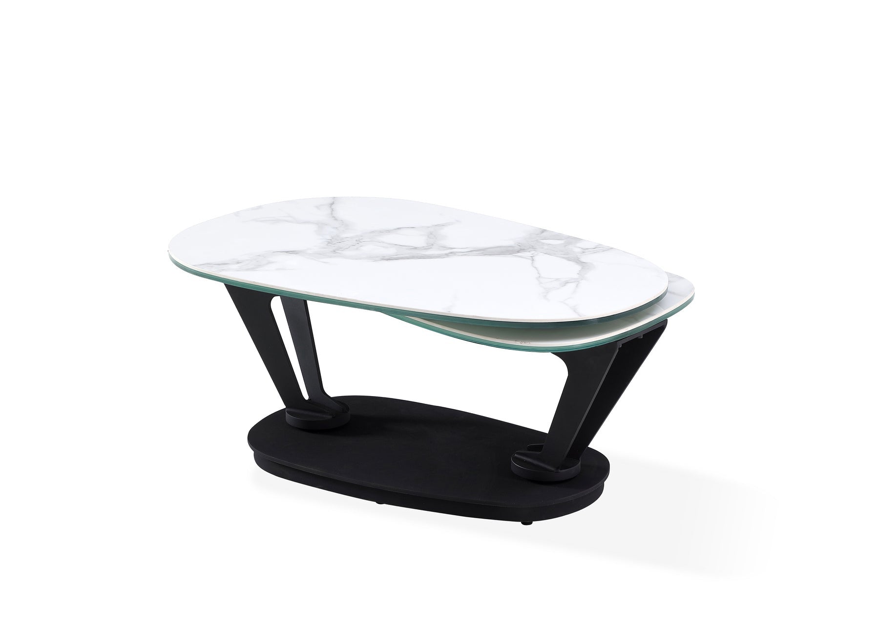 36" White And Black Faux Marble And Metal Oval Coffee Table-1