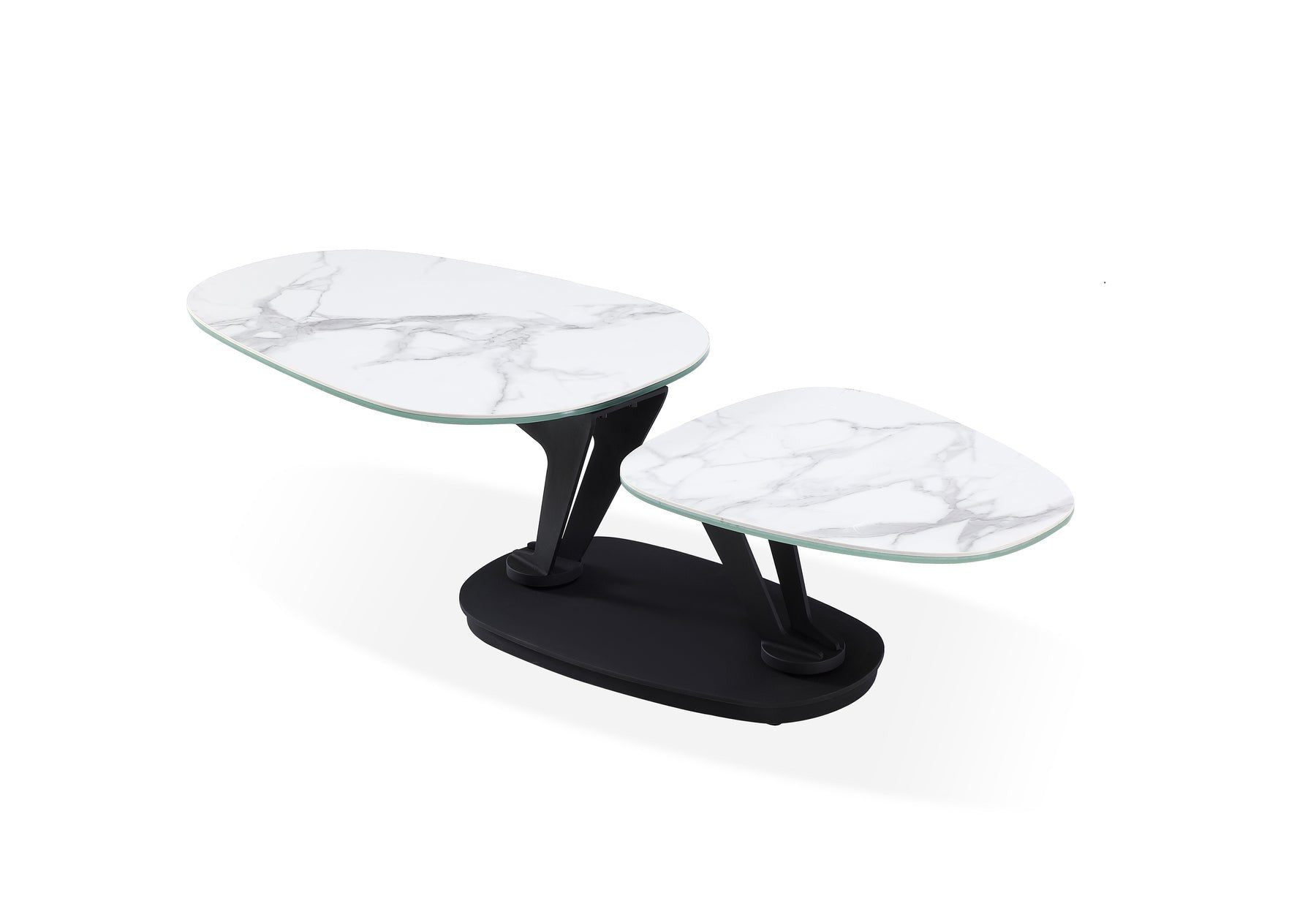 36" White And Black Faux Marble And Metal Oval Coffee Table-2