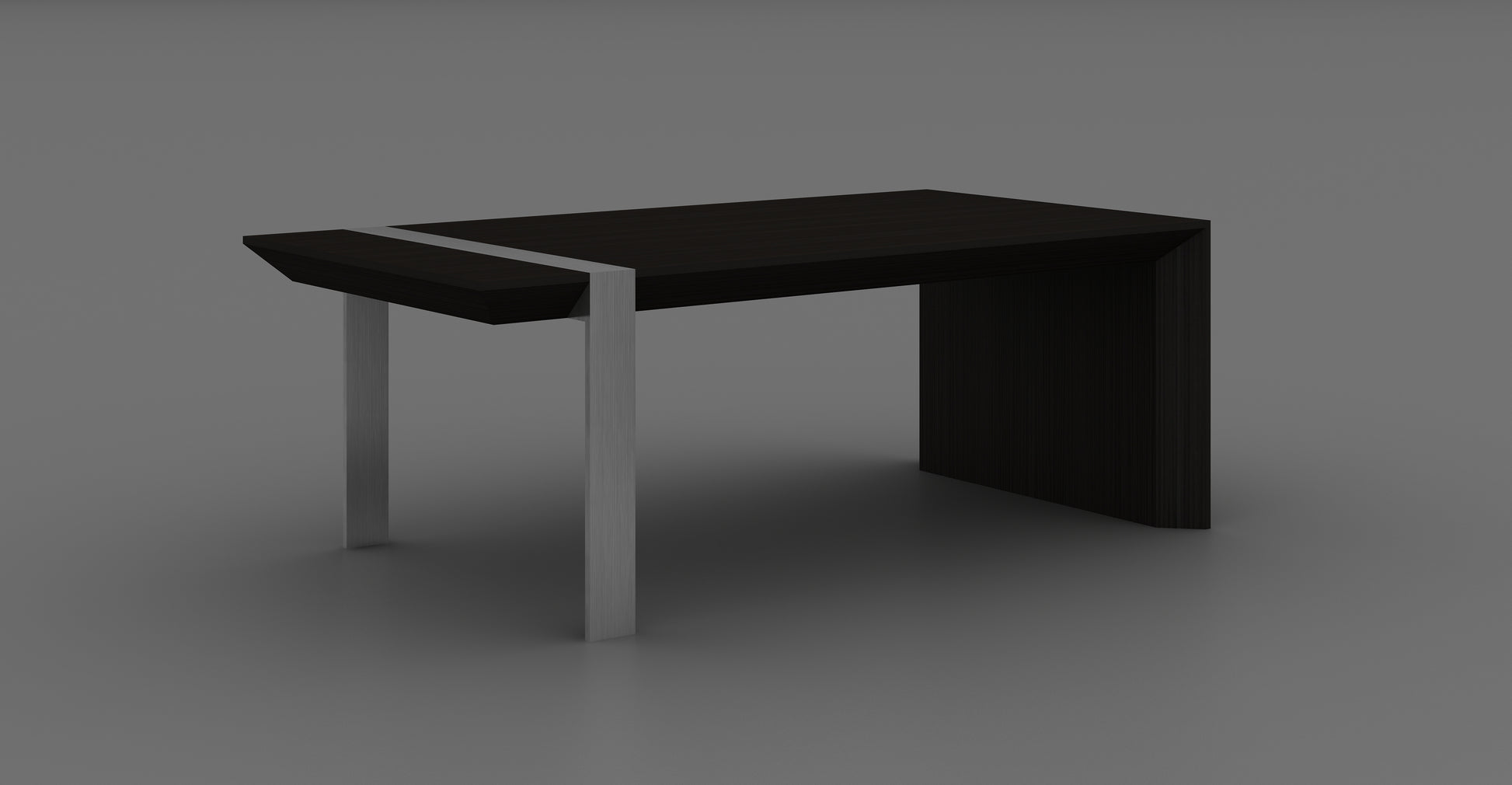48" Black And Silver Wood And Stainless Steel Distressed Sled Coffee Table-3