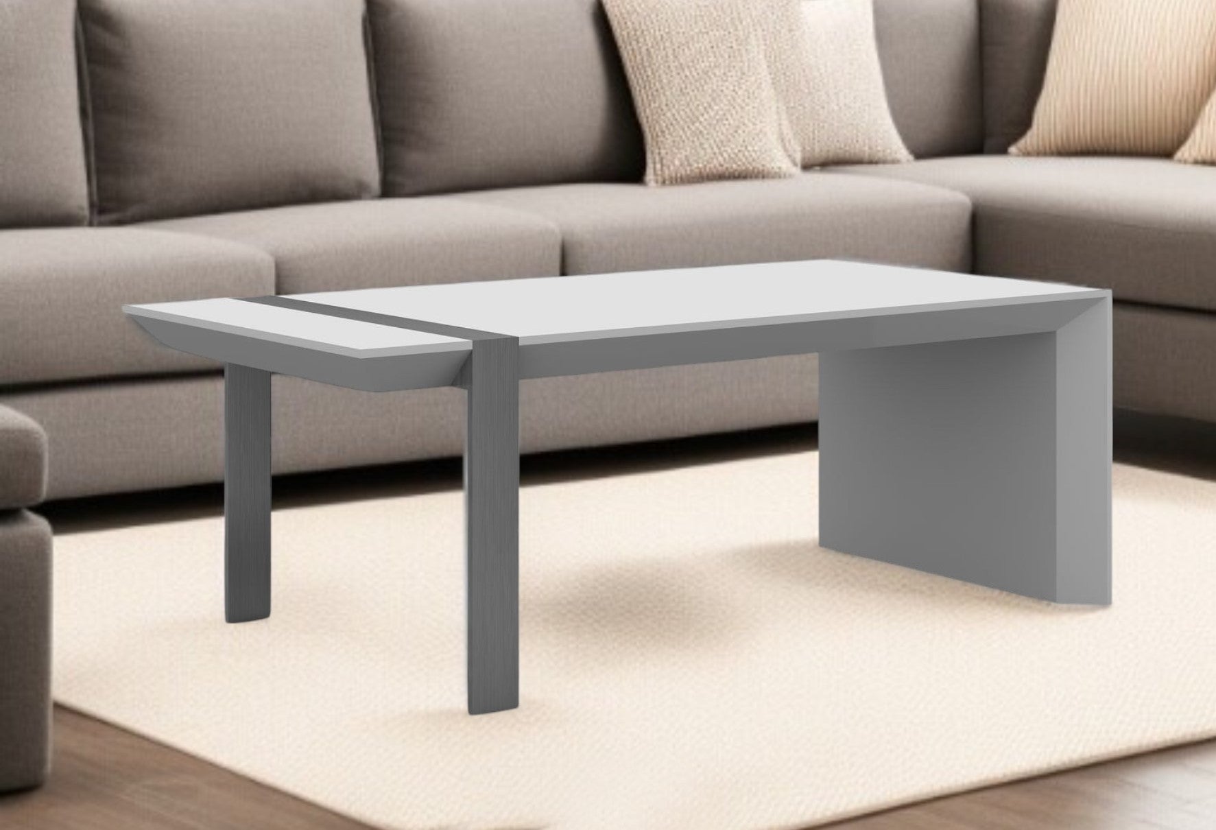 48" White And Silver Wood And Stainless Steel Coffee Table-0