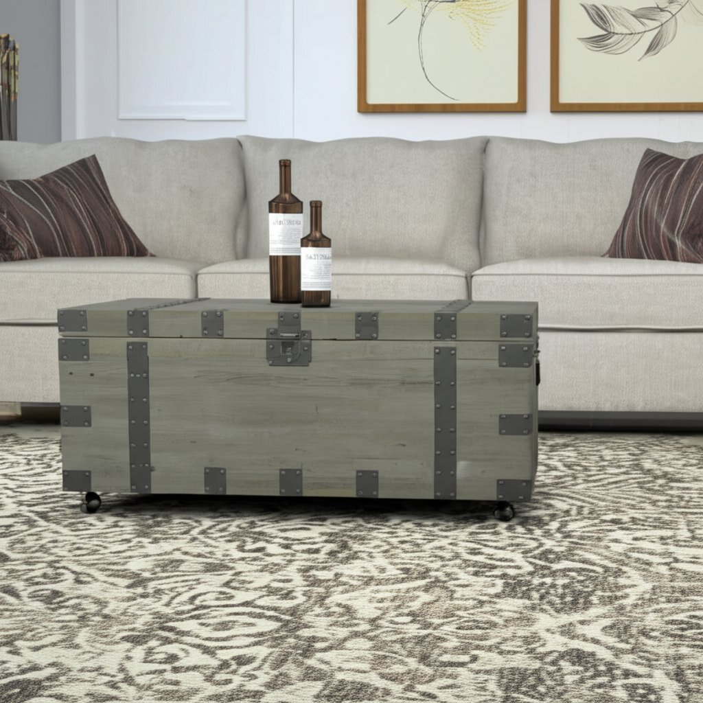 22" Brown Reclaimed Wood Distressed Trunk Coffee Table-0