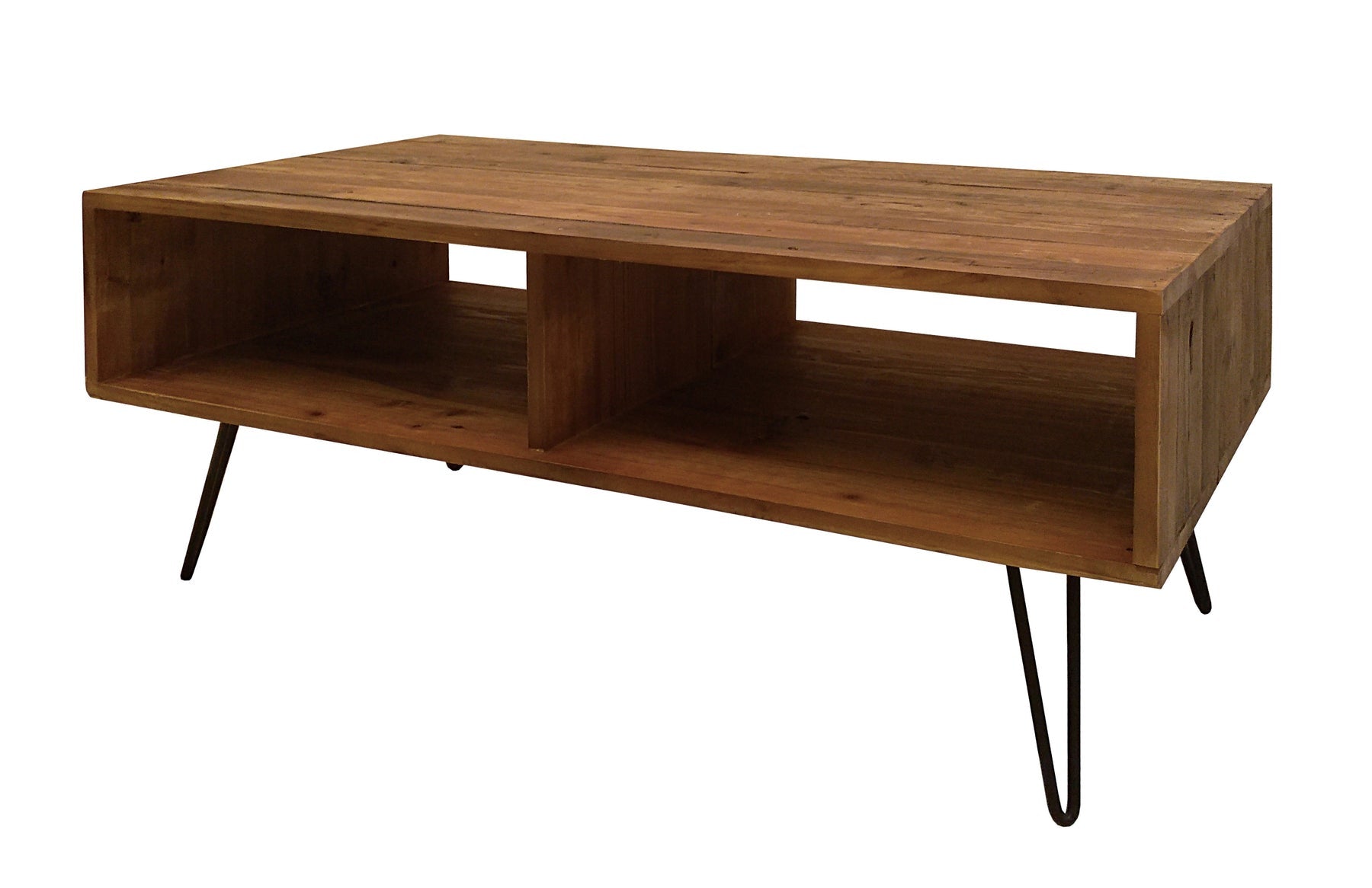 23" Brown And Black Wood And Metal Coffee Table With Shelf-2
