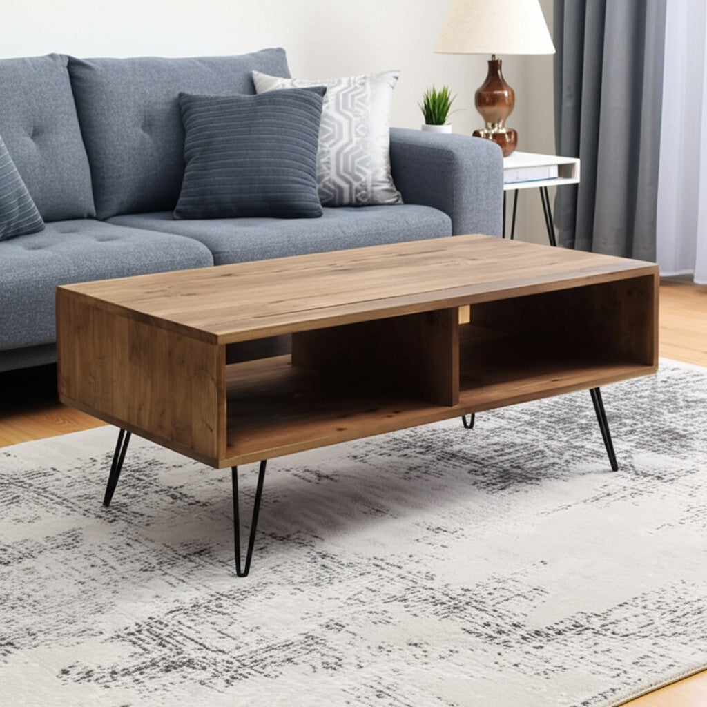 23" Brown And Black Wood And Metal Coffee Table With Shelf-0