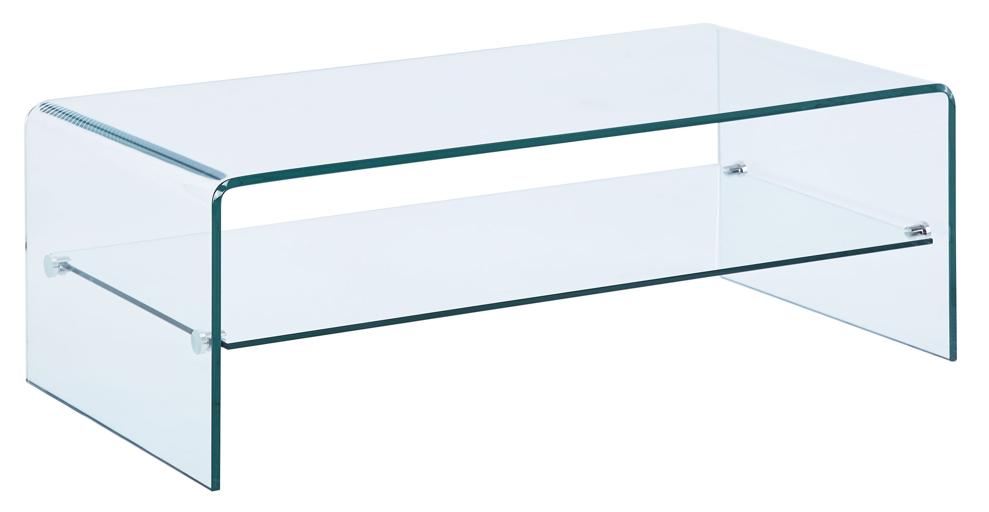 43" Clear Glass Sled Coffee Table With Shelf-1