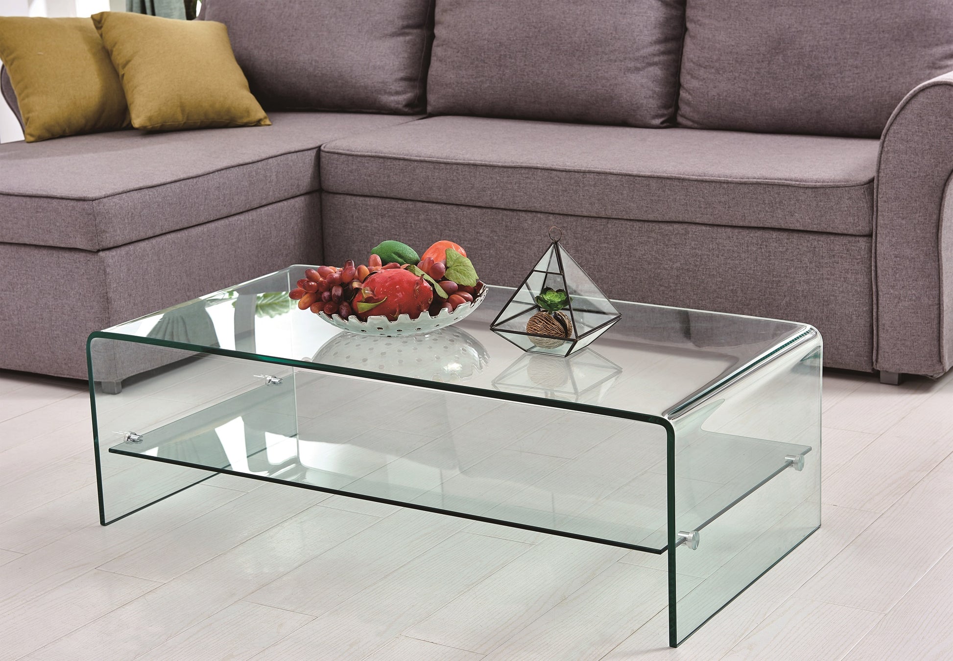 43" Clear Glass Sled Coffee Table With Shelf-4