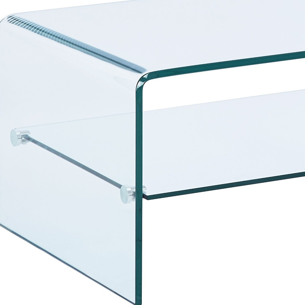 43" Clear Glass Sled Coffee Table With Shelf-3