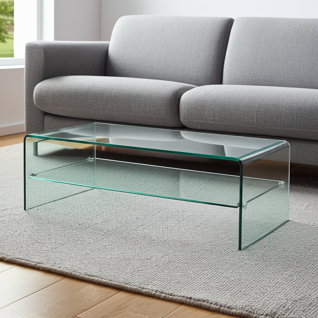 43" Clear Glass Sled Coffee Table With Shelf-0