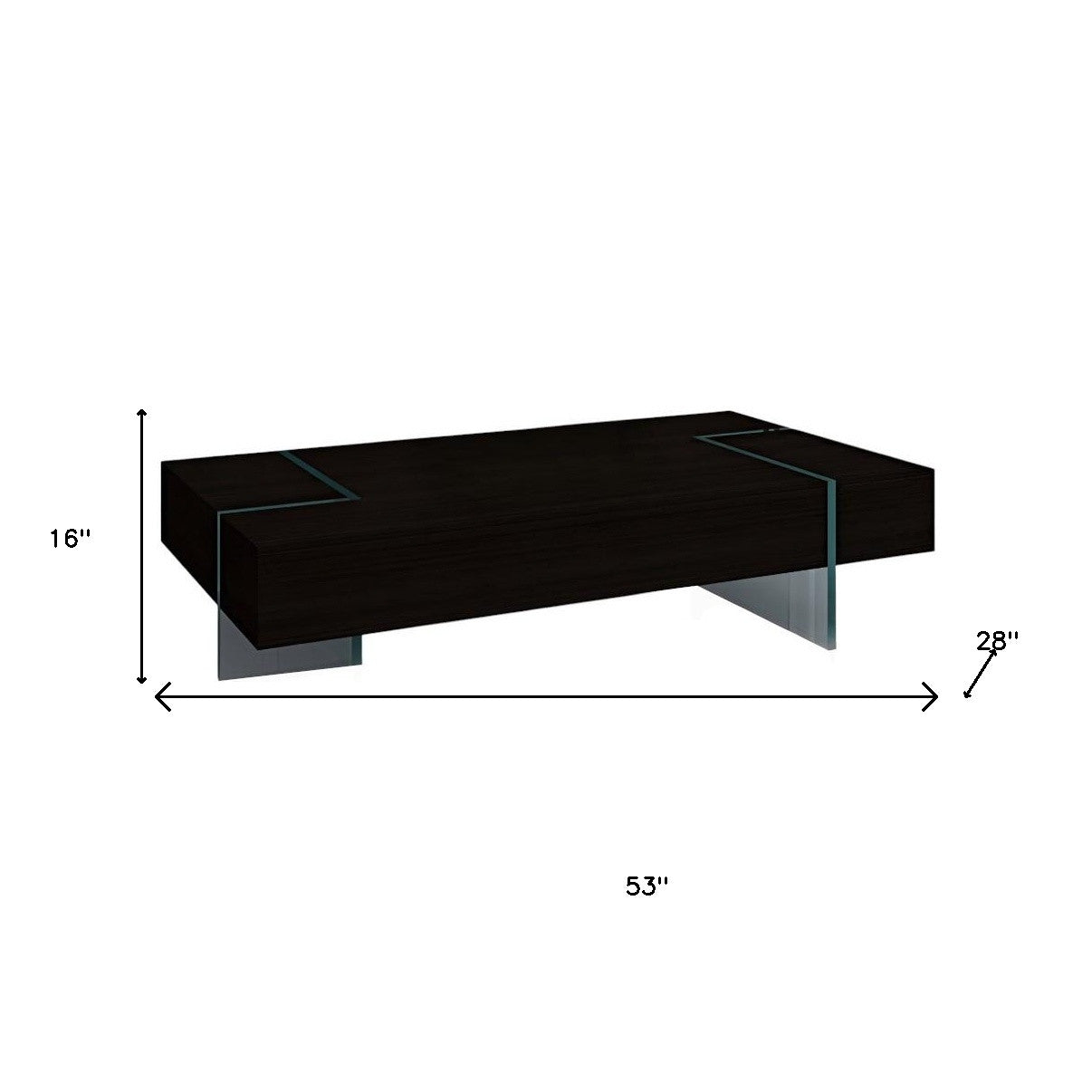 53" Black And Clear Wood And Glass Sled Coffee Table-5