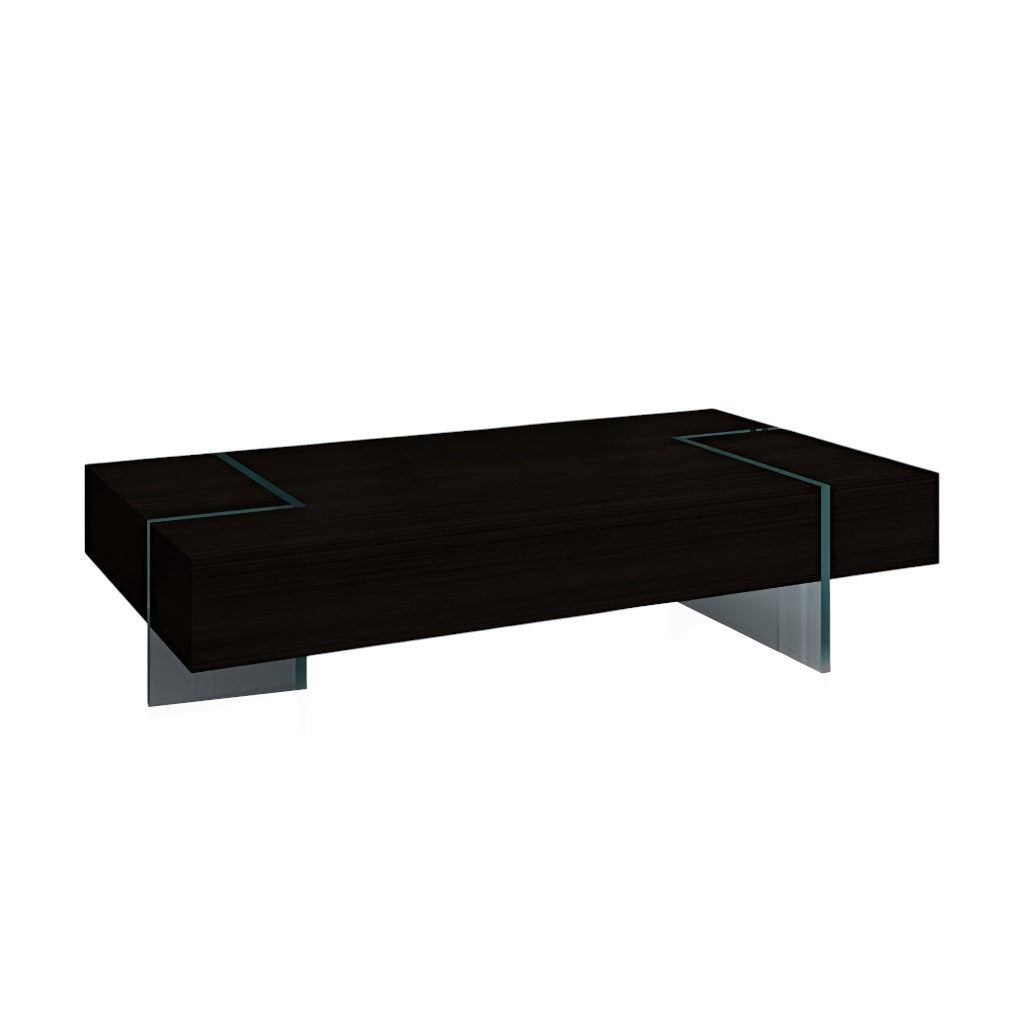 53" Black And Clear Wood And Glass Sled Coffee Table-1