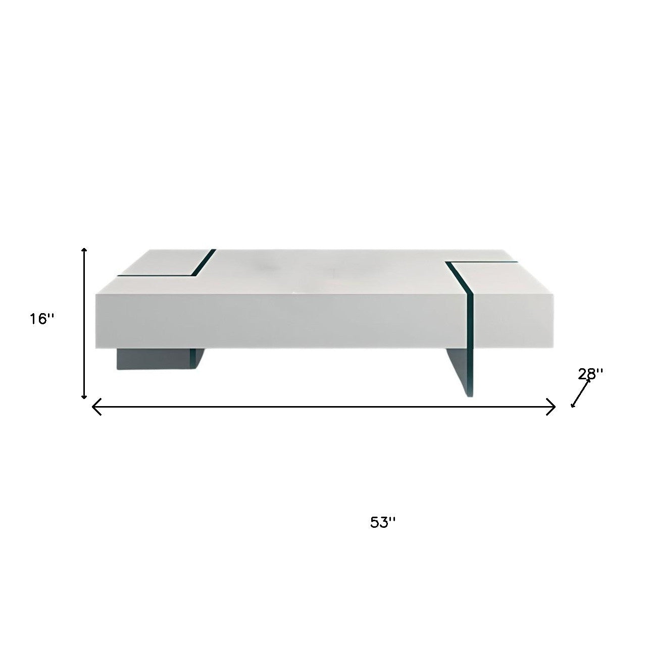 53" White And Clear Wood And Glass Sled Coffee Table-5