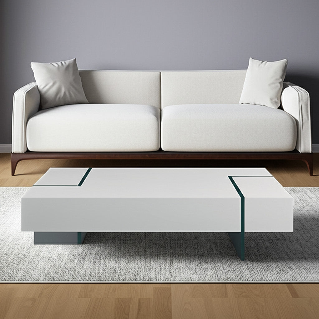 53" White And Clear Wood And Glass Sled Coffee Table-0