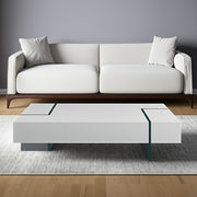 53" White And Clear Wood And Glass Sled Coffee Table-0
