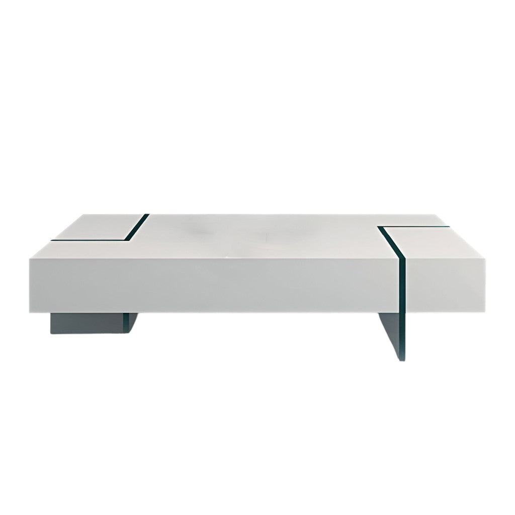 53" White And Clear Wood And Glass Sled Coffee Table-1