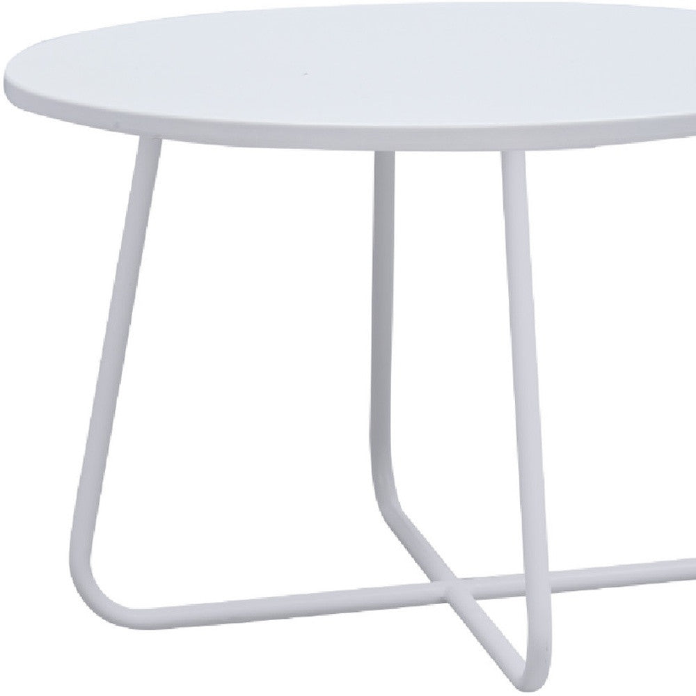 28" White Wood And Metal Round Cross Legs Coffee Table-3