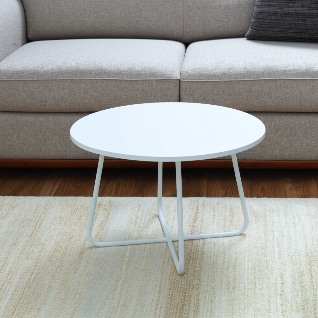 28" White Wood And Metal Round Cross Legs Coffee Table-0