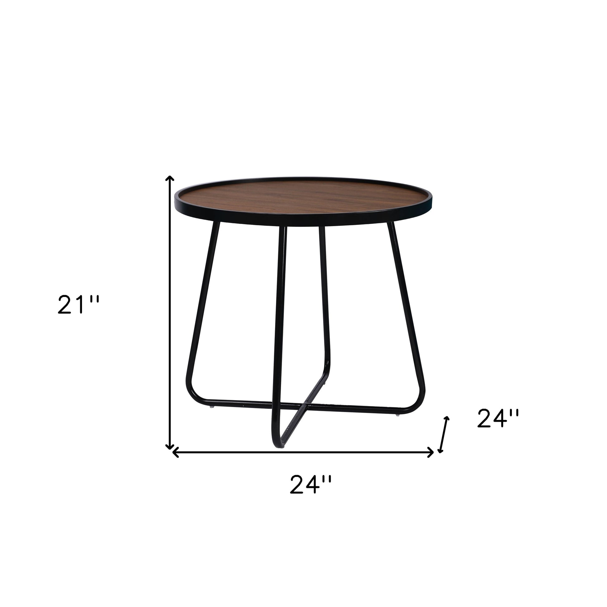 24" Black Wood And Metal Round Cross Legs Coffee Table-4