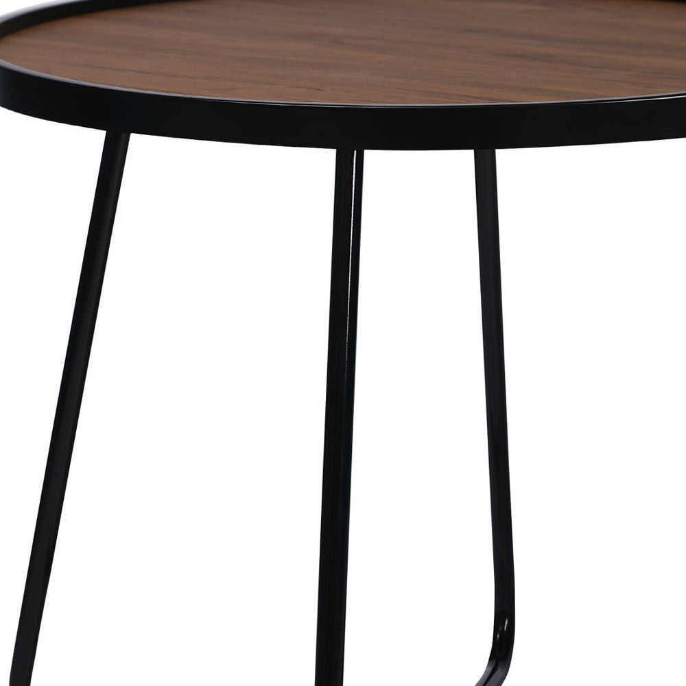 24" Black Wood And Metal Round Cross Legs Coffee Table-2