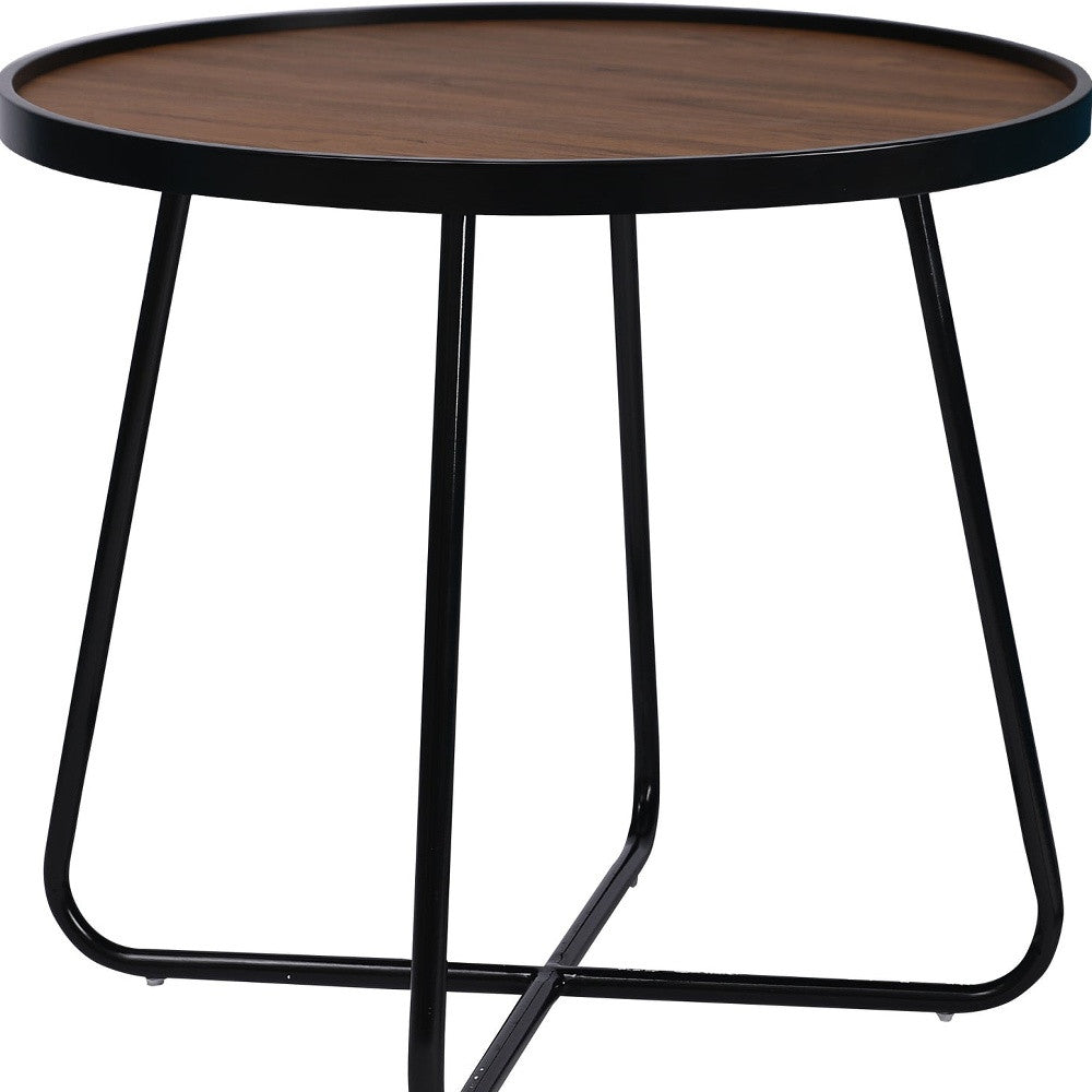 24" Black Wood And Metal Round Cross Legs Coffee Table-3