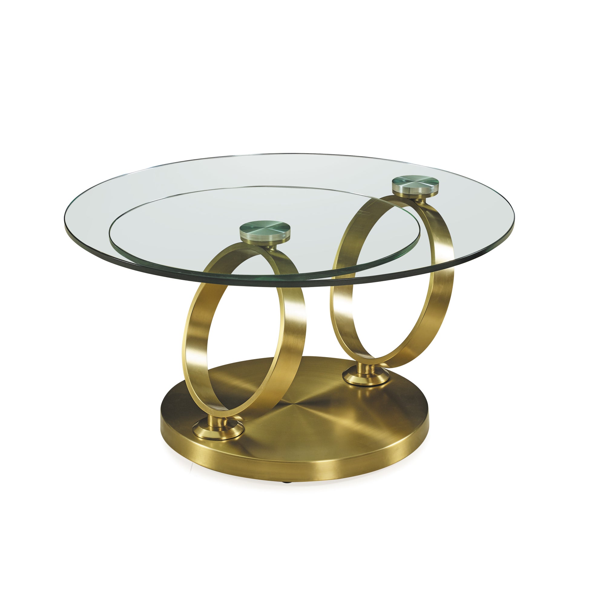 32" Clear And Gold Glass And Metal Round Abstract Coffee Table-1