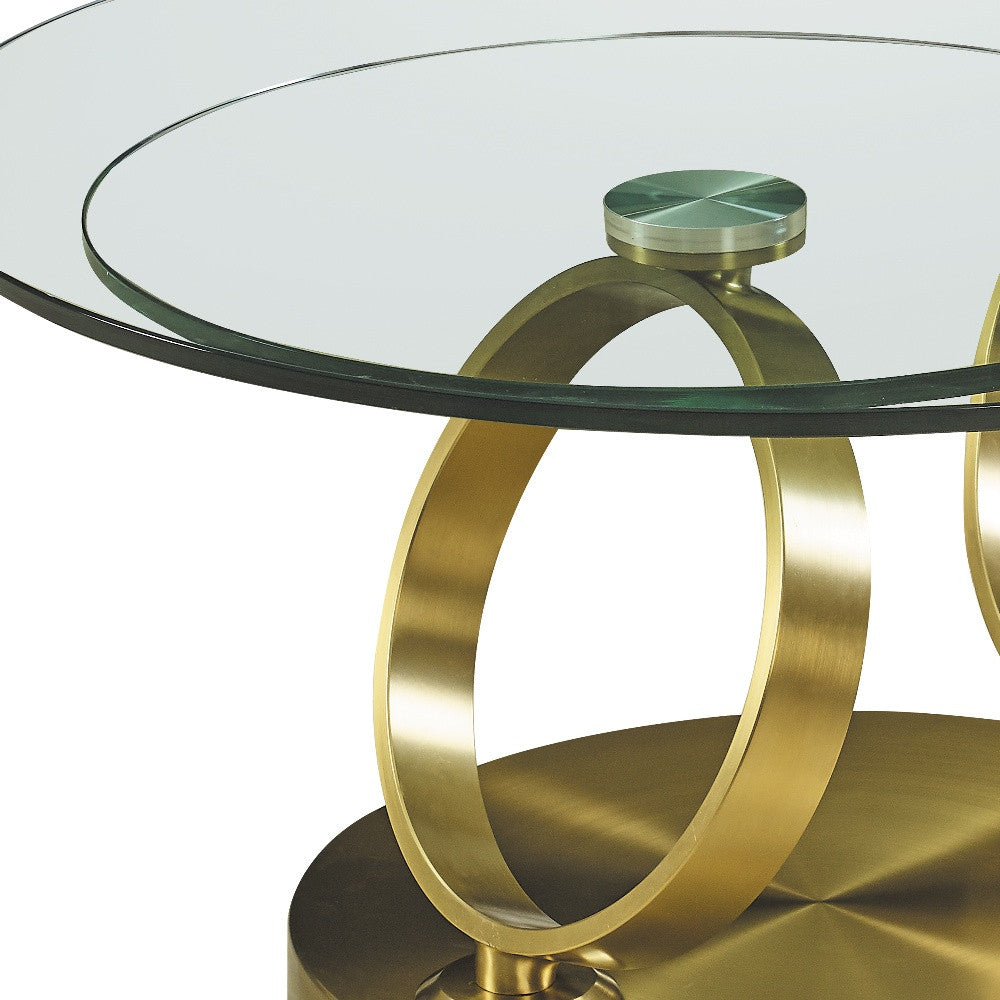 32" Clear And Gold Glass And Metal Round Abstract Coffee Table-3