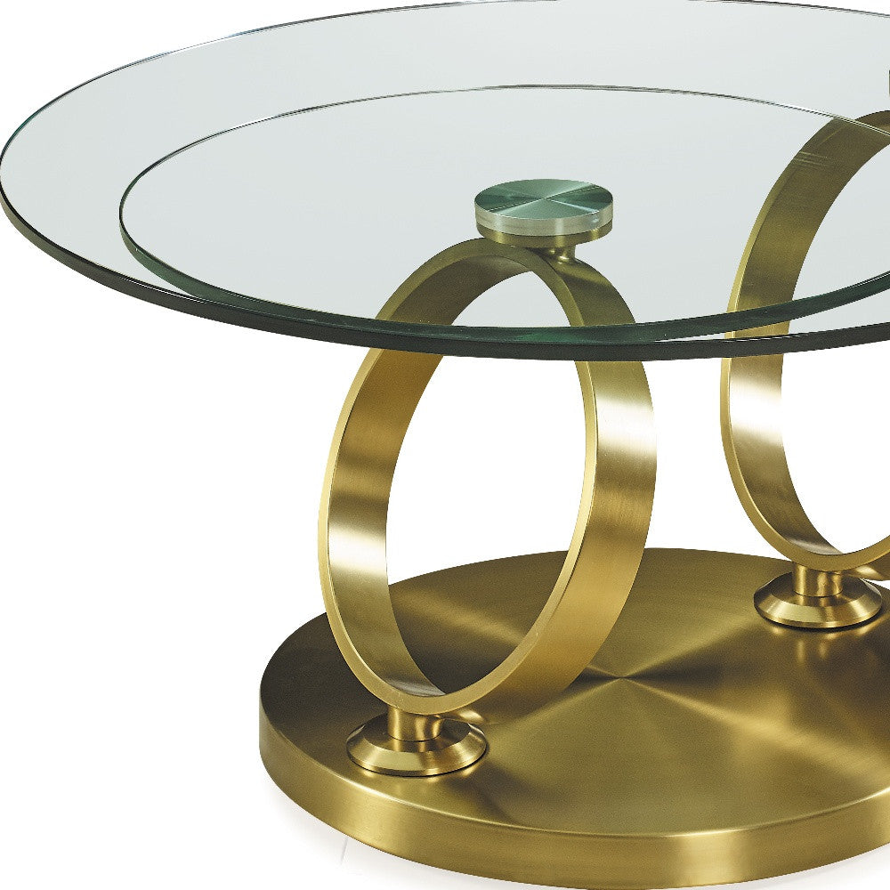 32" Clear And Gold Glass And Metal Round Abstract Coffee Table-4