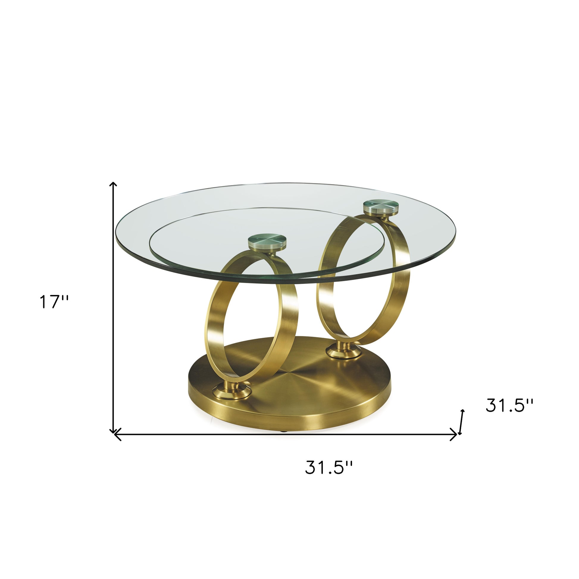 32" Clear And Gold Glass And Metal Round Abstract Coffee Table-5
