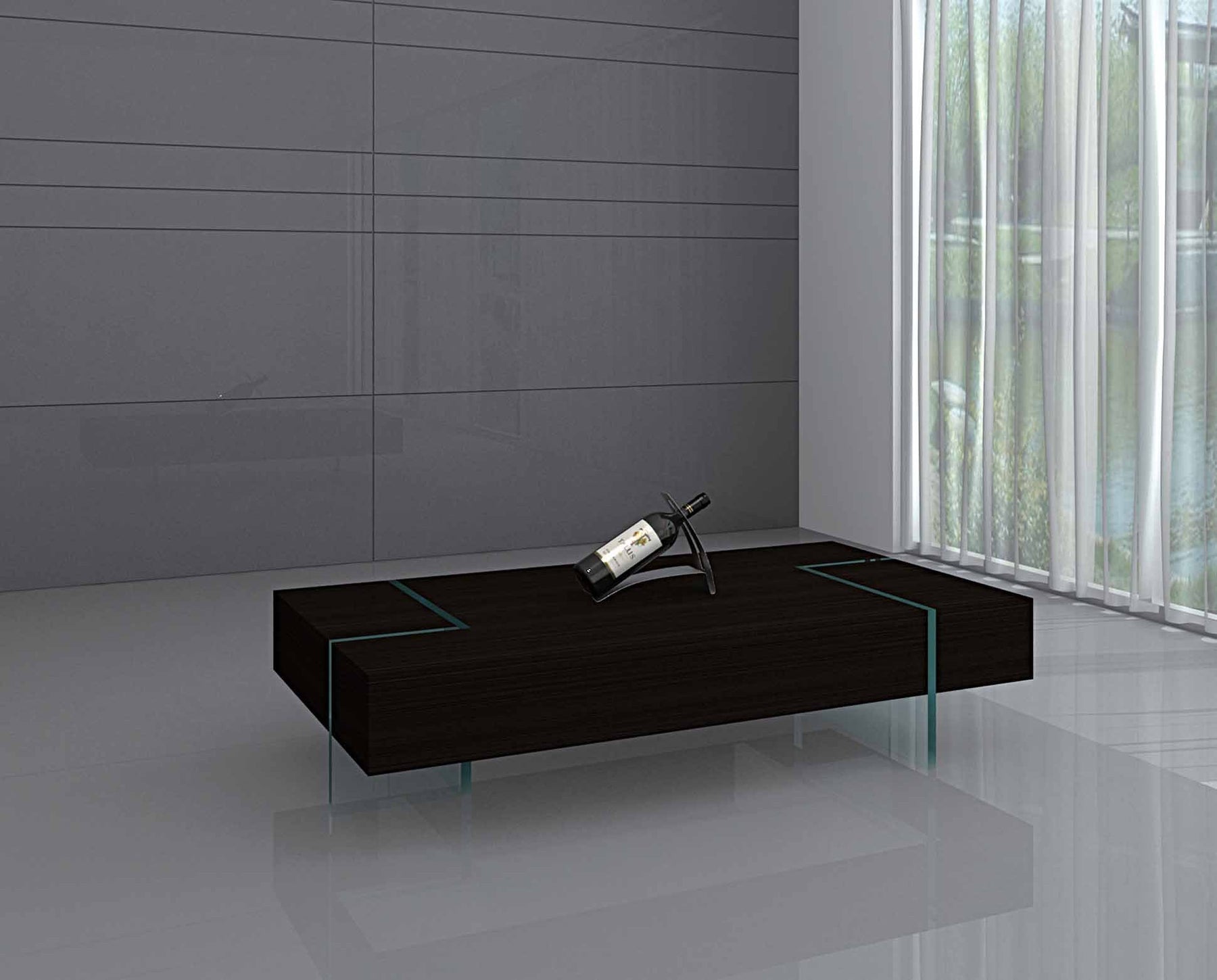 53" Black And Clear Wood And Glass Sled Coffee Table-3