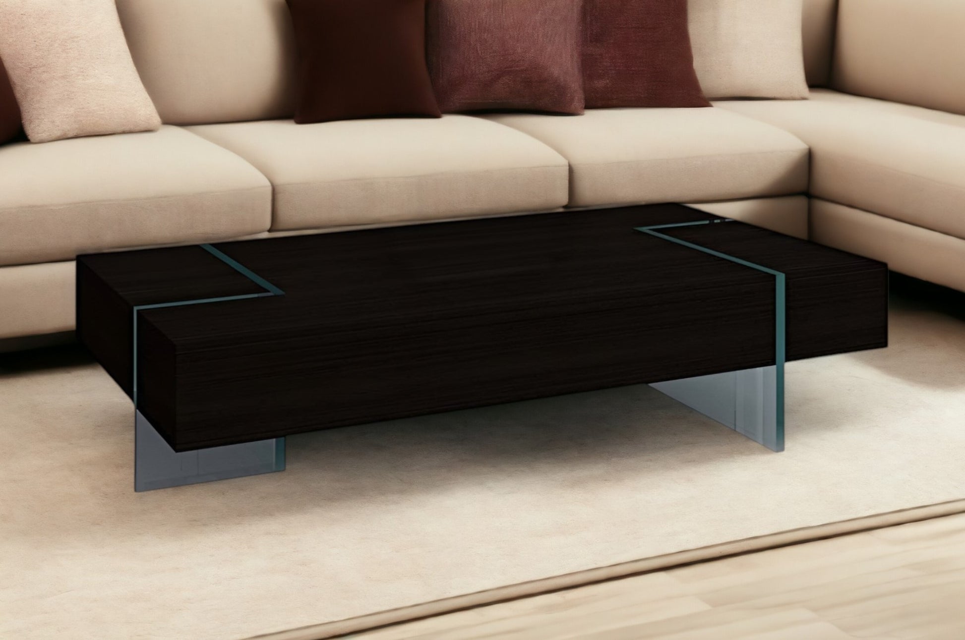 53" Black And Clear Wood And Glass Sled Coffee Table-0