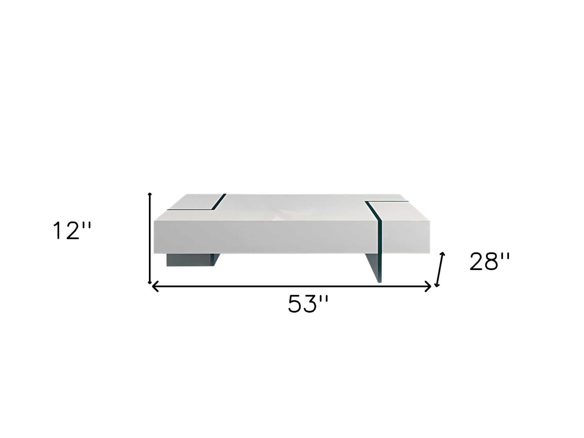 53" White And Clear Wood And Glass Sled Coffee Table-4