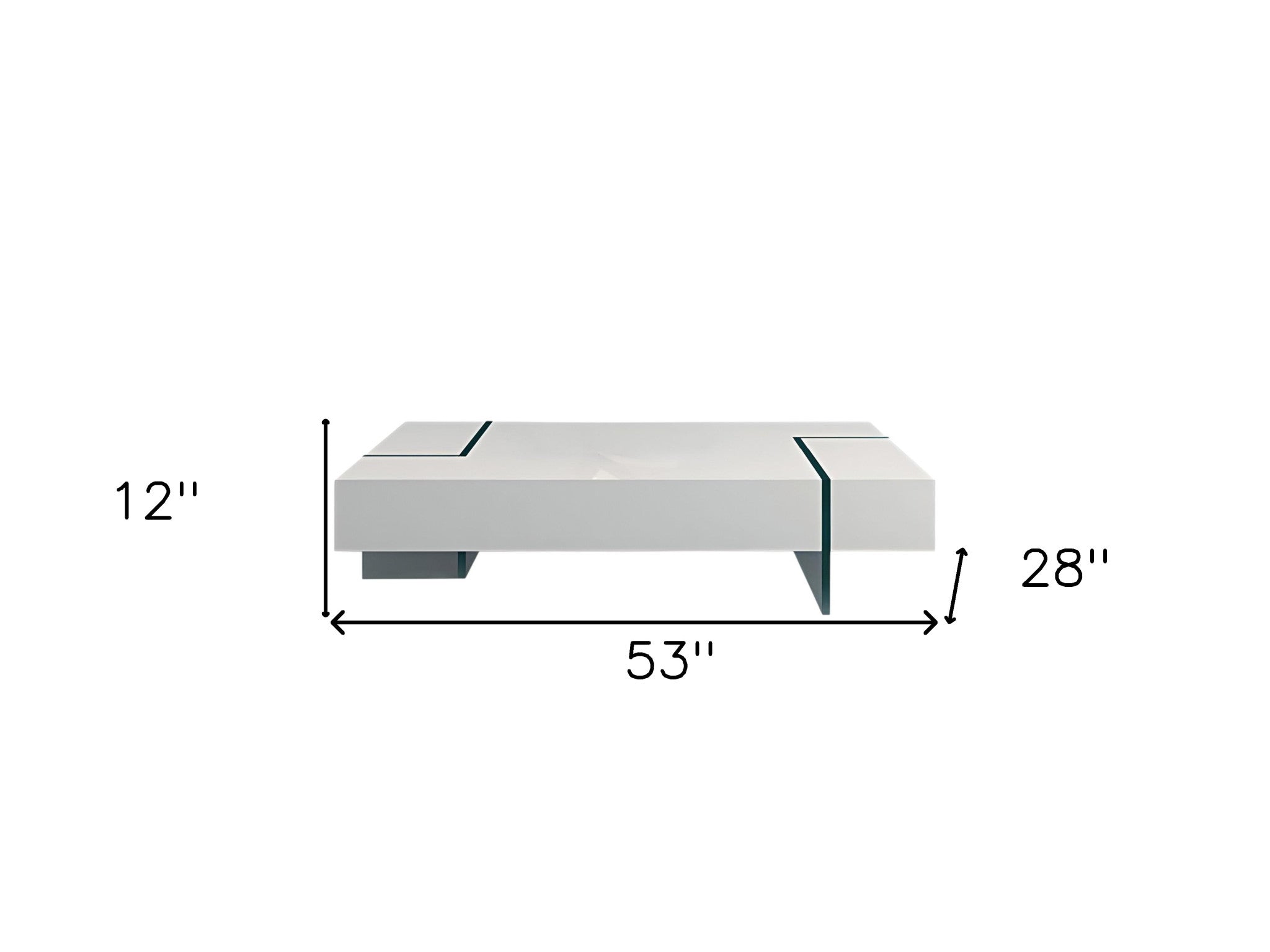 53" White And Clear Wood And Glass Sled Coffee Table-4